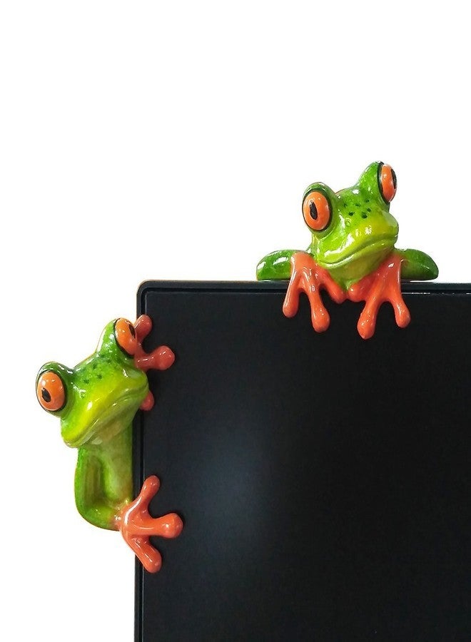 WEALTHCOMING 3D Creative Green Frog Figurines, Funny & Cute Frog Statue Gifts for Friends (Computer Decorations 2pcs) - Image 1